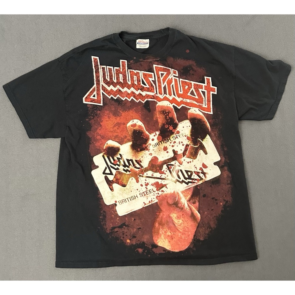 Judas Priest British Steel Shirt Mens XL Black Graphic Band Tee All Over Print